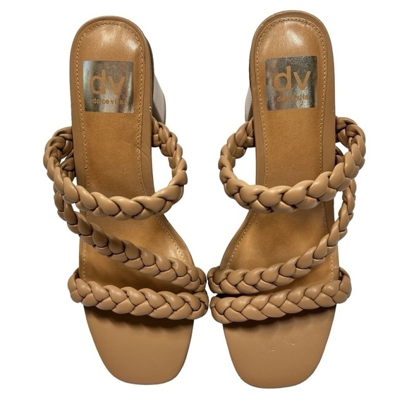 NWOT DV Dolce Vita Pang Slip On Braided Strappy Chunky Heels Sandals Tan Size 9 - Picture 6 of 16